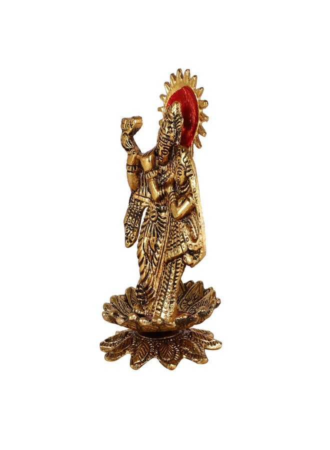 HEYEARTH Radha Krishna on Lotus Metal Statues | Figurine Idol for Home | Lord Krishna Metal Statue | janmashtami | bal Gopal Photo Decorative | Pooja Room Gift Stand - Image 3